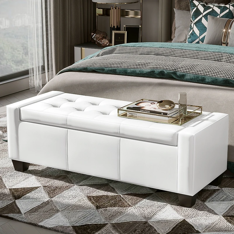Homcom Home Modern Ottoman Storage Bench Seat Footrest Sofa Shoe Faux Leather