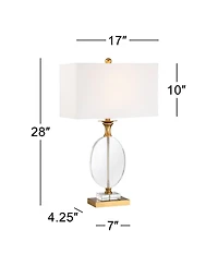 Vienna Full Spectrum Valerie Modern Table Lamp 28" Tall Gold Clear Crystal Glass White Rectangular Shade for Bedroom Living Room Bedside Nightsta