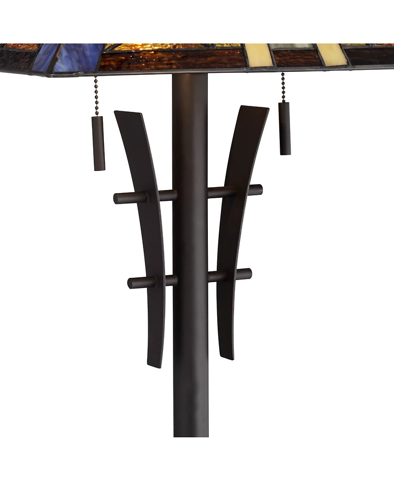 Robert Louis Tiffany Rustic Mission Asian Floor Lamp 62" Tall Bronze Iron Jewel Tone Stained Art Glass Shade for Living Room Bedroom Office House