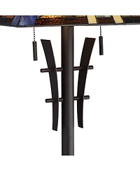 Robert Louis Tiffany Rustic Mission Asian Floor Lamp 62" Tall Bronze Iron Jewel Tone Stained Art Glass Shade for Living Room Bedroom Office House