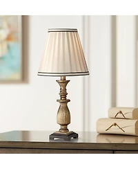 Ribbed Traditional Rustic Accent Table Lamp 18" High Antique Gold Beige Fabric Pleated Empire Shade Decor for Bedroom Living Room House Home Beds