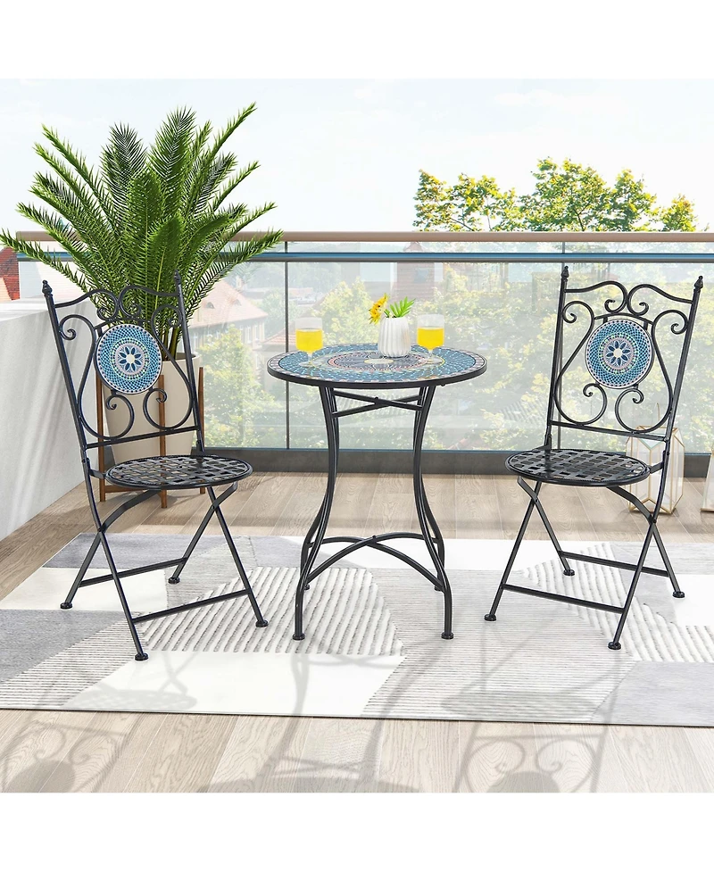 Costway Set of 2 Mosaic Chairs for Patio with Decorative Backrest Heavy-Duty Frame