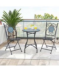 Costway Set of 2 Mosaic Chairs for Patio with Decorative Backrest Heavy-Duty Frame