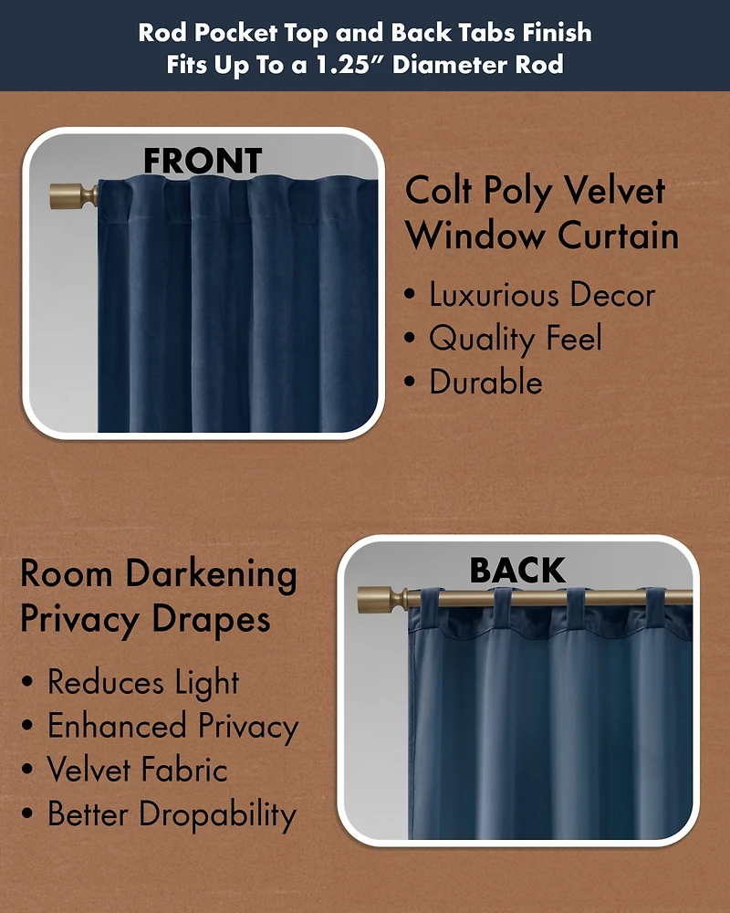 510 Design Colt Room Darkening Velvet Thermal Insulated Curtain Panel Pair, 37"W x 84"L