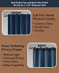 510 Design Colt Room Darkening Velvet Thermal Insulated Curtain Panel Pair, 37"W x 84"L