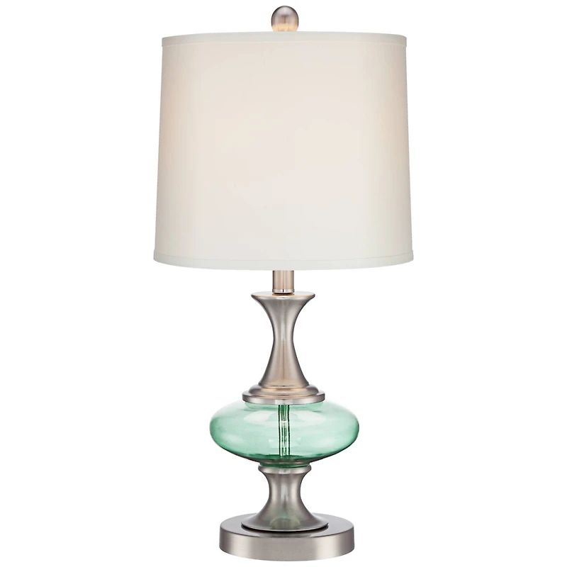 Reiner Modern Accent Table Lamp 23" High Brushed Nickel Blue Green Genie Glass Off White Drum Shade for Bedroom Living Room House Home Bedside Ni