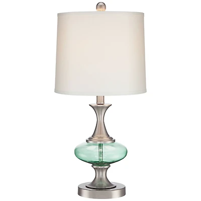 Reiner Modern Accent Table Lamp 23" High Brushed Nickel Blue Green Genie Glass Off White Drum Shade for Bedroom Living Room House Home Bedside Ni