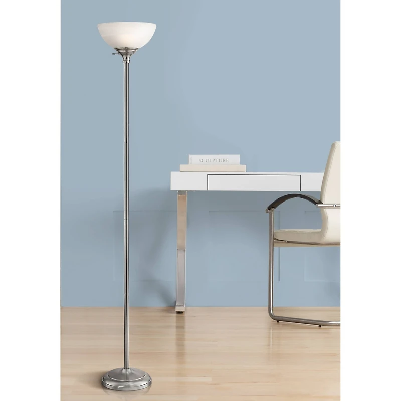 360 Lighting Maddox Modern Torchiere Floor Lamp 71" Tall Satin Nickel Silver Metal Alabaster Glass Shade for Living Room Bedroom Office House Hom