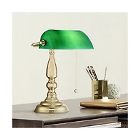 Hammond Traditional Piano Banker Mini Desk Table Lamp 14" High Brass Plating Green Glass Shade for Living Room Bedroom House Bedside Nightstand H