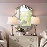 Seymore Modern Table Lamps 26" Tall Set of 2 with Usb Charging Port Silver Led Touch On Off White Drum Shade for Bedroom Living Room House Home D