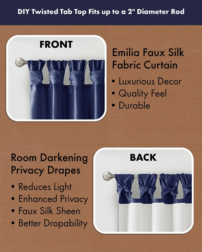 Madison Park Emilia Twist Tab Lined Window Curtain Panel, 50"W x 120"L