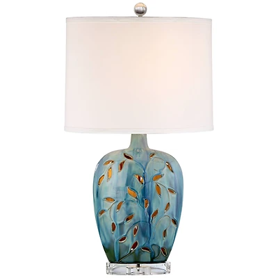 360 Lighting Devan Modern Table Lamp 24 1/2" High Blue Ceramic with Table Top Dimmer Led Nightligh White Shade for Bedroom Living Room Nightstand