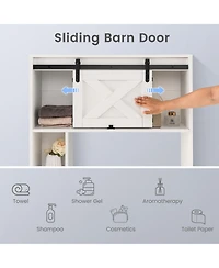 Costway Over the Toilet Bathroom Storage Cabinet with Sliding Barn Door & Shelves