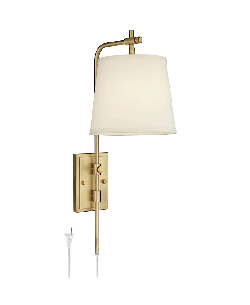 Barnes and Ivy Seline Modern Wall Lamp with Dimmer Warm Gold Metal Plug-in 7" Light Fixture Adjustable Off White Shade for Bedroom Living Room Ho