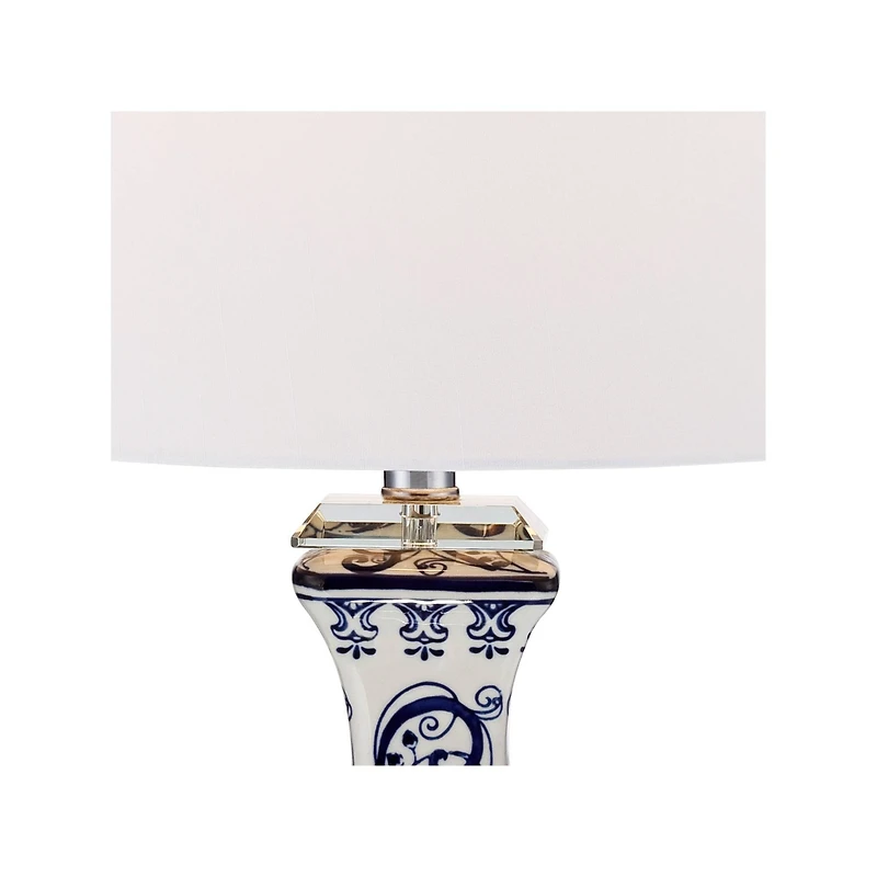 Barnes and Ivy Iris Vintage Style Table Lamp 28" Tall Blue White Floral Geneva with Table Top Dimmer White Drum for Bedroom Living Room Bedside O