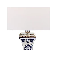 Barnes and Ivy Iris Vintage Style Table Lamp 28" Tall Blue White Floral Geneva with Table Top Dimmer White Drum for Bedroom Living Room Bedside O