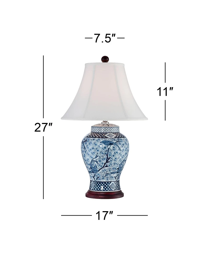 Barnes and Ivy Traditional Jar Table Lamp with Usb Charging Port 27" Tall Blue White Porcelain Bell Shade Living Room Bedroom House