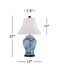 Barnes and Ivy Traditional Jar Table Lamp with Usb Charging Port 27" Tall Blue White Porcelain Bell Shade Living Room Bedroom House
