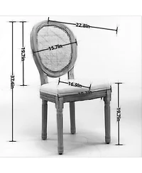 Streamdale Furniture French Style Solid Wood Frame Antique Painting Linen Fabric Rattan Back Dining Chair, Set Of 2, Gray