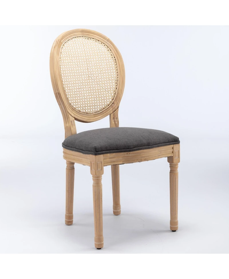 Streamdale Furniture French Style Solid Wood Frame Antique Painting Linen Fabric Rattan Back Dining Chair, Set Of 2, Gray