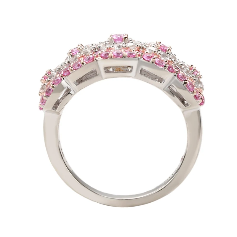 Suzy Levian Sterling Silver Sapphire & Created White Floral Cluster Band Ring