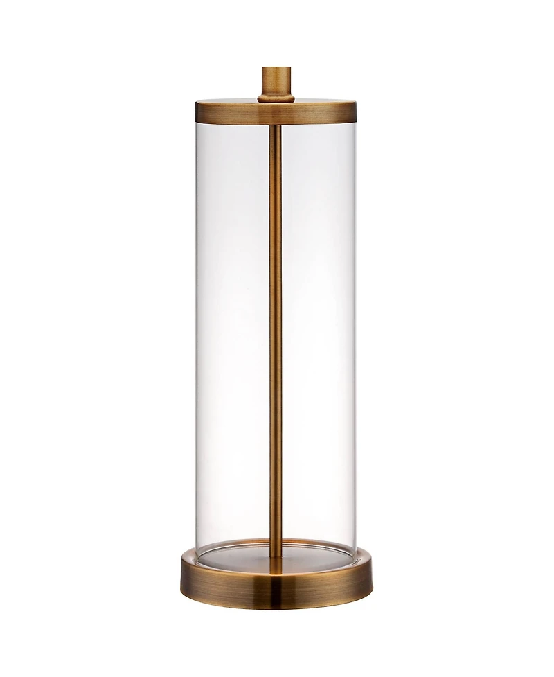 Modern Coastal Table Lamp Fillable 26" High Clear Glass Cylinder Gold Metal White Drum Ball Shade Decor for Living Room Bedroom Beach House Bedsi