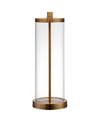 Modern Coastal Table Lamp Fillable 26" High Clear Glass Cylinder Gold Metal White Drum Ball Shade Decor for Living Room Bedroom Beach House Bedsi