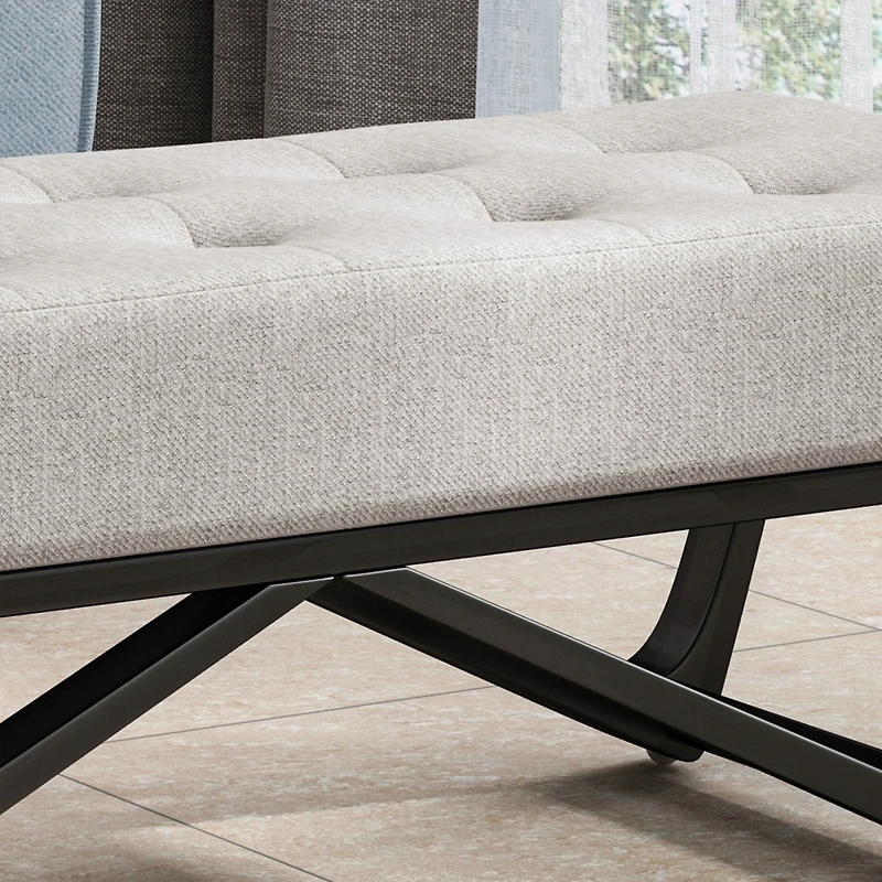 Streamdale Modern Geometric Button Tufted Ottoman Bench with Bentwood Frame
