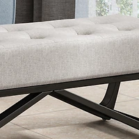 Streamdale Modern Geometric Button Tufted Ottoman Bench with Bentwood Frame