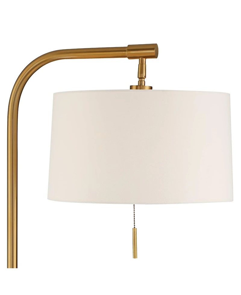 Possini Euro Design Volta Modern Floor Lamp with Tray Table 66" Tall Brass Usb Charging Port White Drum Shade for Living Room Bedroom Office Hous