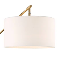 Possini Euro Design Mid Century Modern Arc Floor Lamp 72 1/2" Tall Espresso Warm Gold Metal White Linen Drum Shade for Living Room