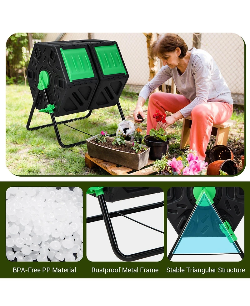 Sugift Dual Chamber Garden Compost Tumbler with Sliding Doors