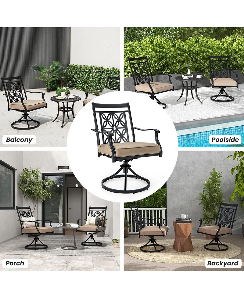 Slickblue 2 Pieces Patio Swivel Chairs with Blossom Pattern Backrest and Cushions-Black