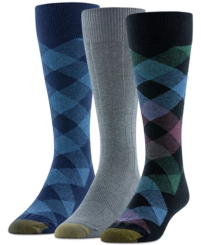 Gold Toe Men's Multi Bias Check Crew Dress Socks,3-Pack