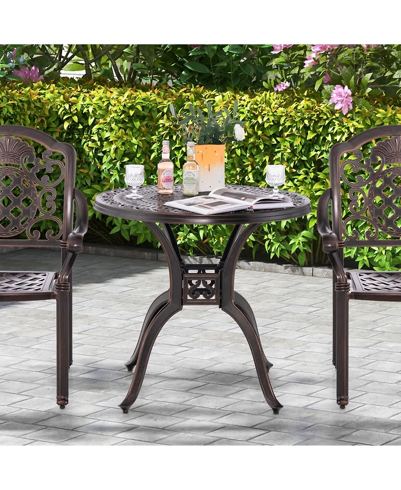 Slickblue 31.5" Cast Aluminum Table Patio Round Dining Table with Umbrella Hole-Copper
