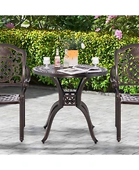 Slickblue 31.5" Cast Aluminum Table Patio Round Dining Table with Umbrella Hole-Copper