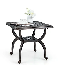 Slickblue Cast Aluminum Outdoor Side Table with Storage Shelf for Garden Porch Balcony-Rustic Brown