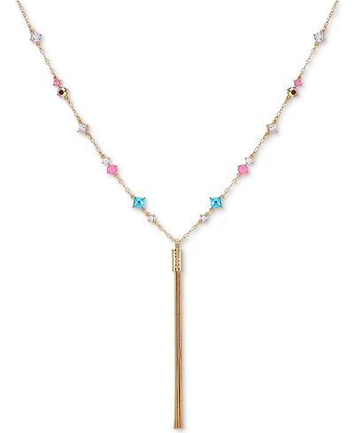 Guess Gold-Tone Multicolor Crystal & Chain Tassel Lariat Necklace, 26" + 2" extender
