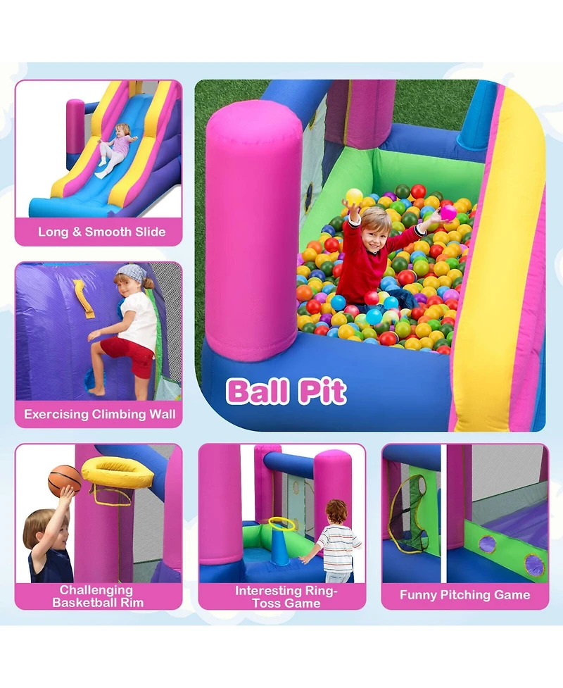 Inolait 7-in-1 Kids Inflatable Bounce House with Long Slide and 735W Blower