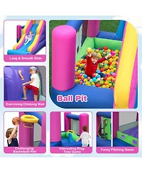 Inolait 7-in-1 Kids Inflatable Bounce House with Long Slide and 735W Blower