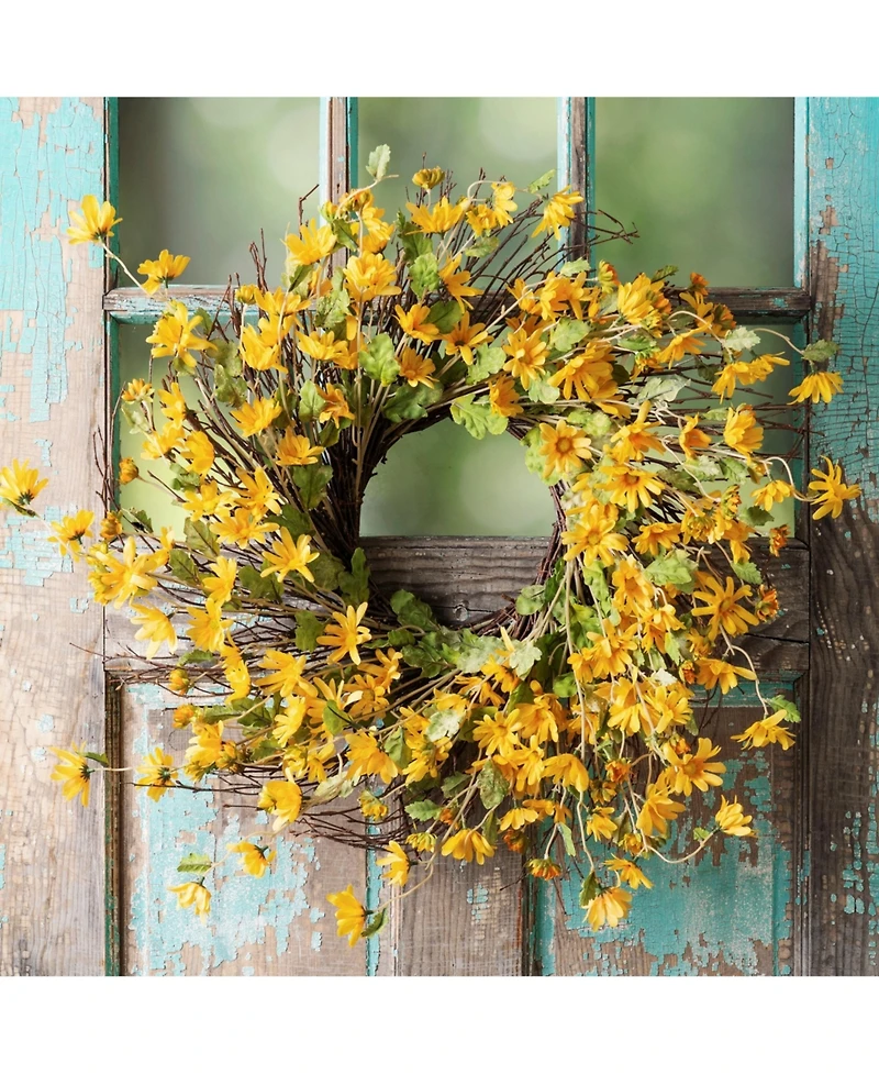 Elegant Daisy Blossom Wreath 18 Inch Handcrafted Floral Door Wreath, Ideal for Indoor or Outdoor Display