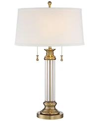 Vienna Full Spectrum Traditional Table Lamp with Usb Charging Port 30" Tall Antique Brass 2-Light Drum Shade for Living Room Bedroom House