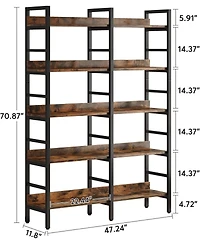 Tribesigns 5-Tier Industrial Bookshelf, 71”H x 47”W Etagere Bookcase, Freestanding Double Wide Book Shelf for Storage and Display, Wood