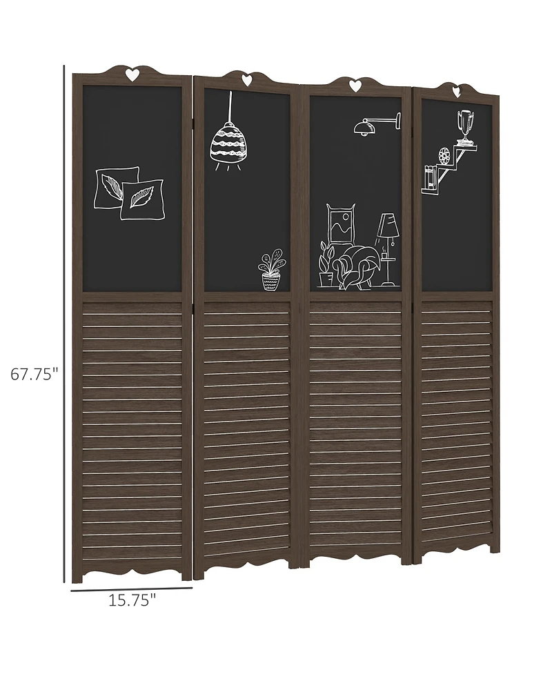 Homcom 5.5' 4 Panel Room Divider, Indoor Privacy Screens for Home, Brown