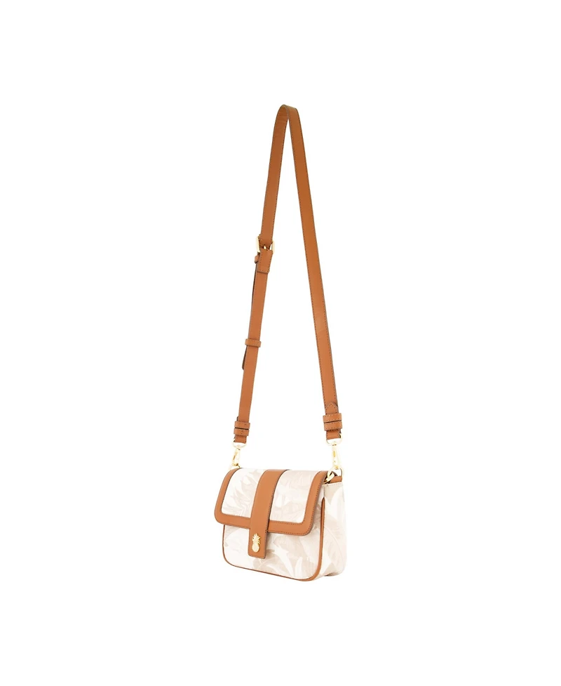 Leather Trim Floral Crossbody Flap