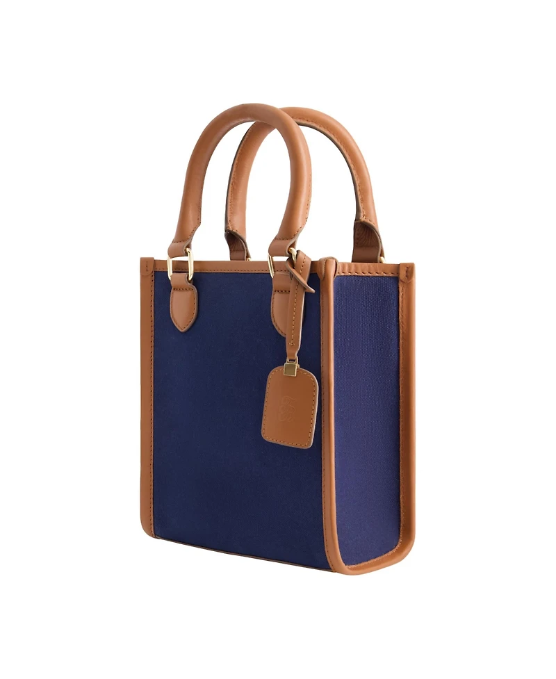 Solid Canvas North South Tote with Leather Trim