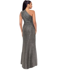 Betsy & Adam Women's Metallic One-Shoulder Sleeveless Gown