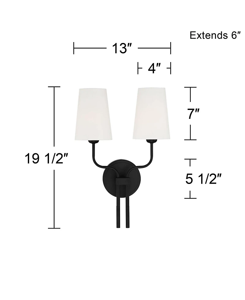 Melody Modern Wall Sconce Lighting Sconce Black Hardwired 19 1/2" High 2-Light Fixture White Linen Shade for Bedroom Bedside Living Room Home Hallway