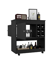 Fm Furniture Texas Bar Cart, One Cabinet, Six Bottle Cubbies, Four Casters