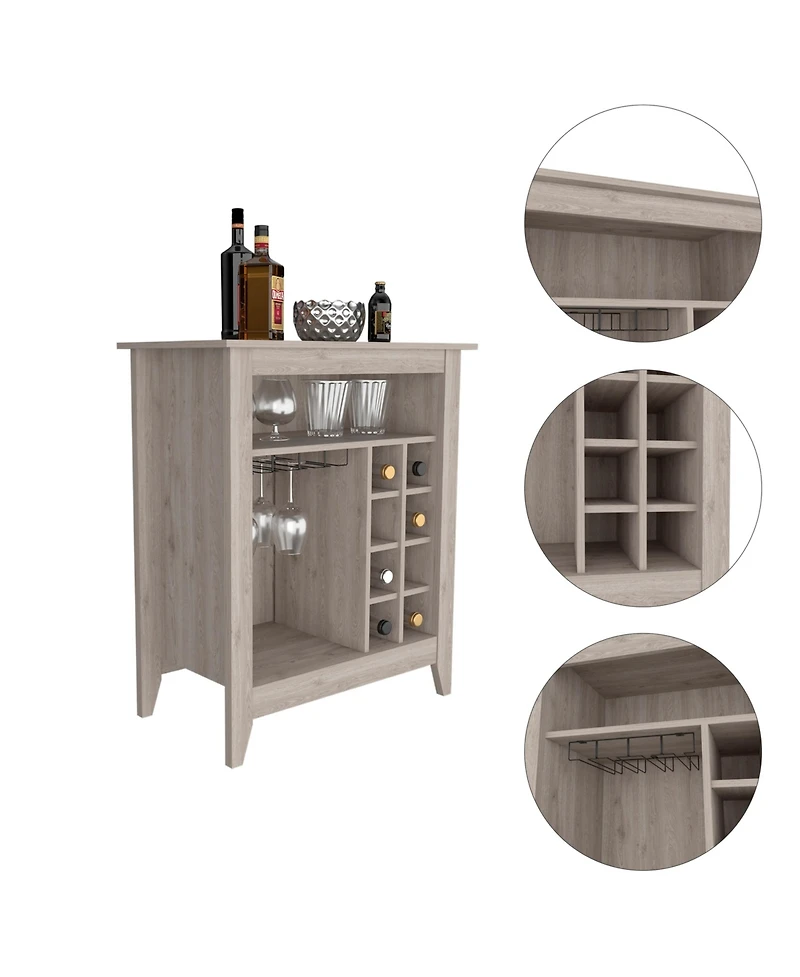 Fm Furniture Future Bar Cabinet, Six Built-in Wine Rack, One Open Drawer, One Open Shelf